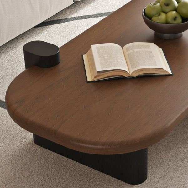 English Elm 47.24 Oval Walnut Veneer Coffee Table with Ash Base for Modern Living Rooms Brown+Black MDF W6002P582705