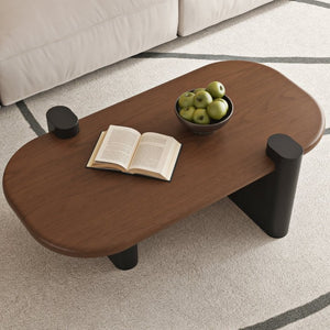 English Elm 47.24 Oval Walnut Veneer Coffee Table with Ash Base for Modern Living Rooms Brown+Black MDF W6002P582705