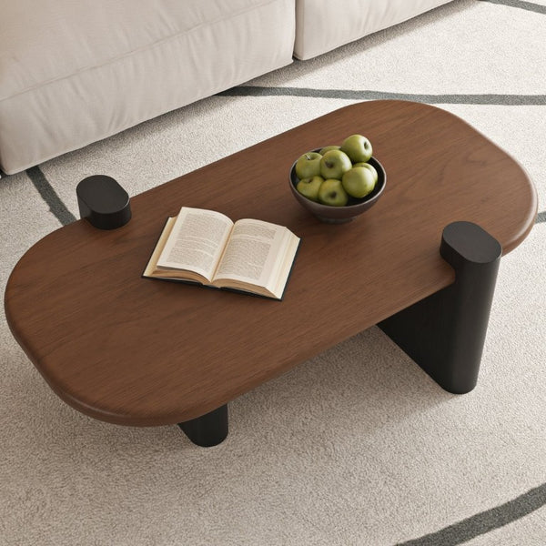 English Elm 47.24 Oval Walnut Veneer Coffee Table with Ash Base for Modern Living Rooms Brown+Black MDF W6002P582705