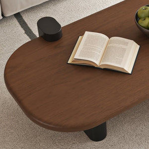English Elm 47.24 Oval Walnut Veneer Coffee Table with Ash Base for Modern Living Rooms Brown+Black MDF W6002P582705