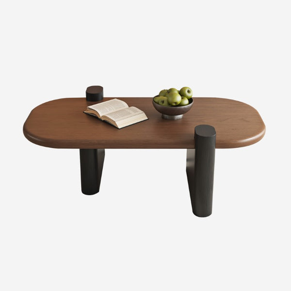 English Elm 47.24 Oval Walnut Veneer Coffee Table with Ash Base for Modern Living Rooms Brown+Black MDF W6002P582705