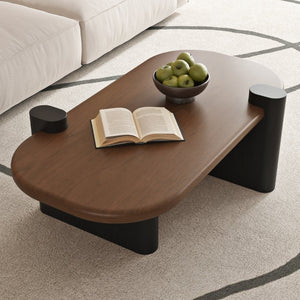 English Elm 47.24 Oval Walnut Veneer Coffee Table with Ash Base for Modern Living Rooms Brown+Black MDF W6002P582705