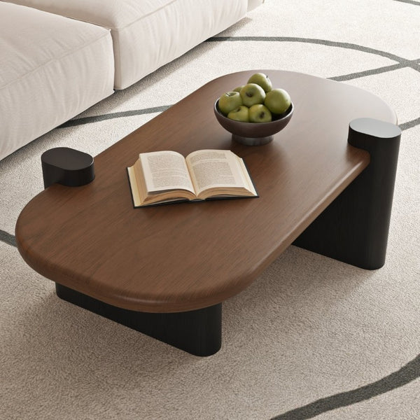 English Elm 47.24 Oval Walnut Veneer Coffee Table with Ash Base for Modern Living Rooms Brown+Black MDF W6002P582705