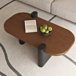 English Elm 47.24 Oval Walnut Veneer Coffee Table with Ash Base for Modern Living Rooms Brown+Black MDF W6002P582705