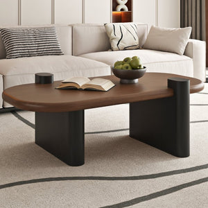 English Elm 47.24 Oval Walnut Veneer Coffee Table with Ash Base for Modern Living Rooms Brown+Black MDF W6002P582705
