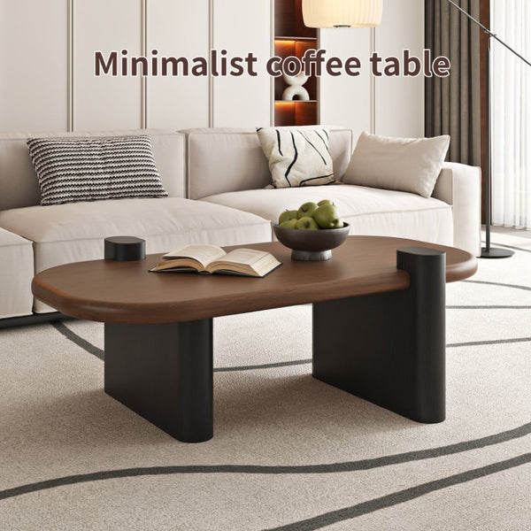 English Elm 47.24 Oval Walnut Veneer Coffee Table with Ash Base for Modern Living Rooms Brown+Black MDF W6002P582705