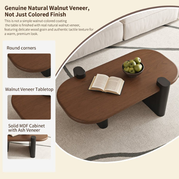 English Elm 47.24 Oval Walnut Veneer Coffee Table with Ash Base for Modern Living Rooms Brown+Black MDF W6002P582705