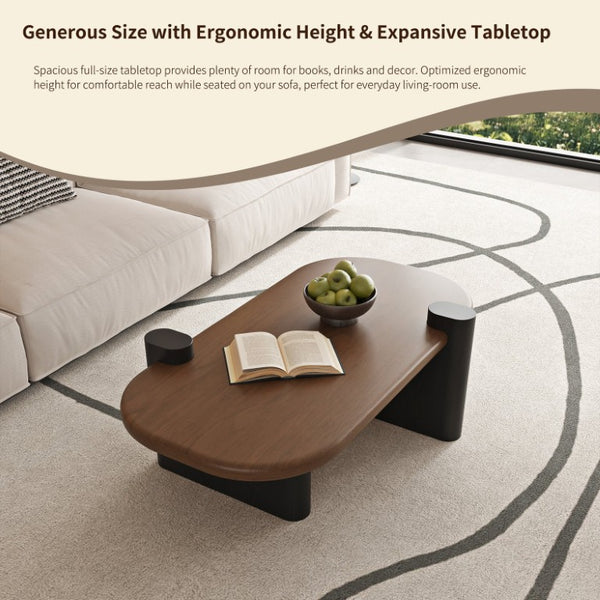 English Elm 47.24 Oval Walnut Veneer Coffee Table with Ash Base for Modern Living Rooms Brown+Black MDF W6002P582705