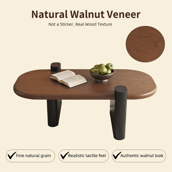 English Elm 47.24 Oval Walnut Veneer Coffee Table with Ash Base for Modern Living Rooms Brown+Black MDF W6002P582705