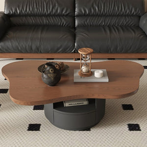 English Elm 47.24 Inch Cloud Shaped Mid-Century Coffee Table Walnut Top with Drawers for Living Room W6002S00005