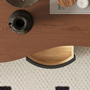 English Elm 47.24 Inch Cloud Shaped Mid-Century Coffee Table Walnut Top with Drawers for Living Room W6002S00005