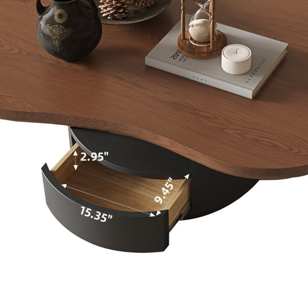 English Elm 47.24 Inch Cloud Shaped Mid-Century Coffee Table Walnut Top with Drawers for Living Room W6002S00005