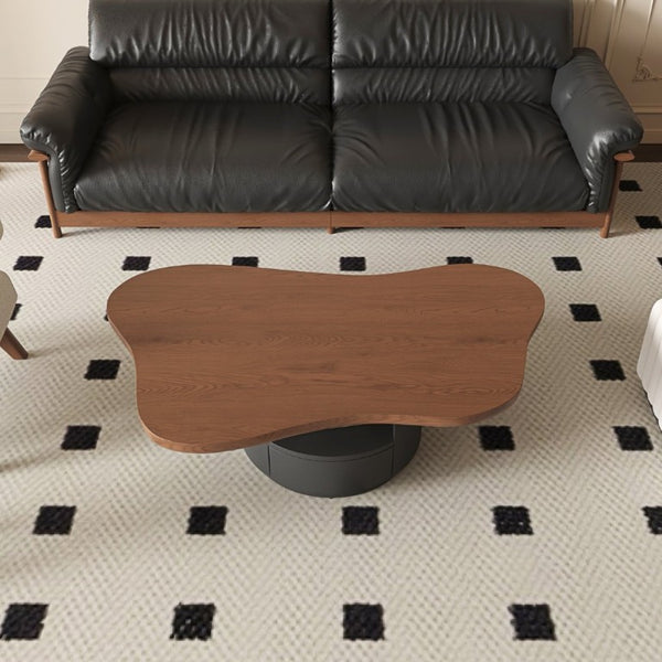 English Elm 47.24 Inch Cloud Shaped Mid-Century Coffee Table Walnut Top with Drawers for Living Room W6002S00005