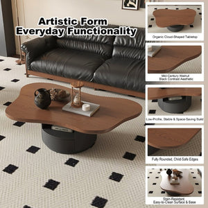 English Elm 47.24 Inch Cloud Shaped Mid-Century Coffee Table Walnut Top with Drawers for Living Room W6002S00005