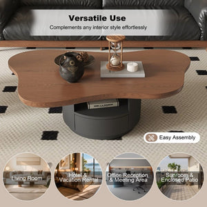 English Elm 47.24 Inch Cloud Shaped Mid-Century Coffee Table Walnut Top with Drawers for Living Room W6002S00005