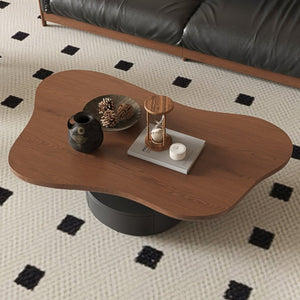 English Elm 47.24 Inch Cloud Shaped Mid-Century Coffee Table Walnut Top with Drawers for Living Room W6002S00005