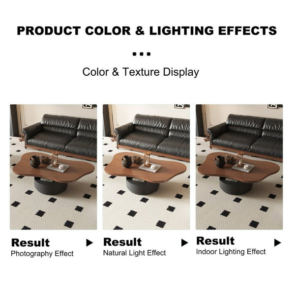 English Elm 47.24 Inch Cloud Shaped Mid-Century Coffee Table Walnut Top with Drawers for Living Room W6002S00005