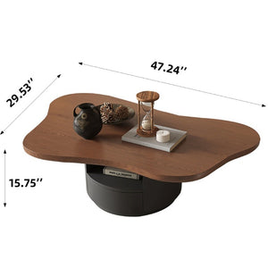 English Elm 47.24 Inch Cloud Shaped Mid-Century Coffee Table Walnut Top with Drawers for Living Room W6002S00005