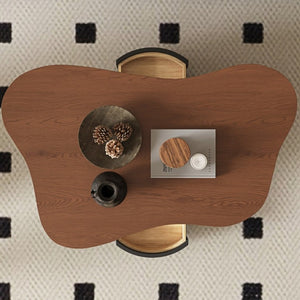 English Elm 47.24 Inch Cloud Shaped Mid-Century Coffee Table Walnut Top with Drawers for Living Room W6002S00005