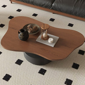 English Elm 47.24 Inch Cloud Shaped Mid-Century Coffee Table Walnut Top with Drawers for Living Room W6002S00005