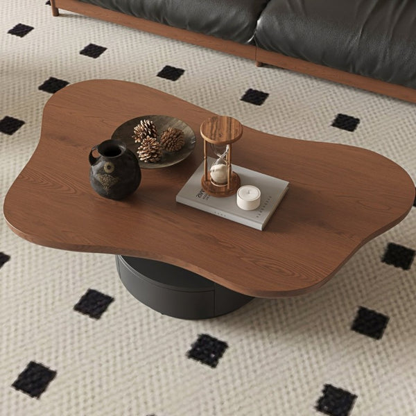 English Elm 47.24 Inch Cloud Shaped Mid-Century Coffee Table Walnut Top with Drawers for Living Room W6002S00005