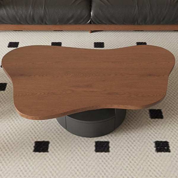 English Elm 47.24 Inch Cloud Shaped Mid-Century Coffee Table Walnut Top with Drawers for Living Room W6002S00005