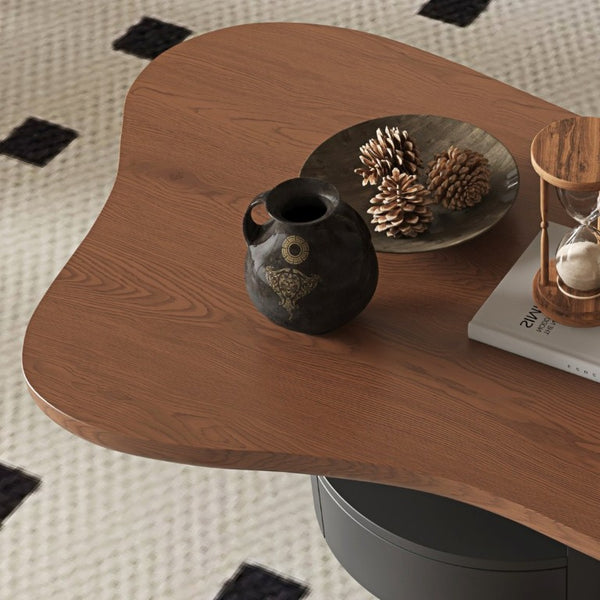 English Elm 47.24 Inch Cloud Shaped Mid-Century Coffee Table Walnut Top with Drawers for Living Room W6002S00005