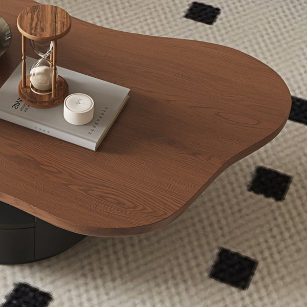 English Elm 47.24 Inch Cloud Shaped Mid-Century Coffee Table Walnut Top with Drawers for Living Room W6002S00005