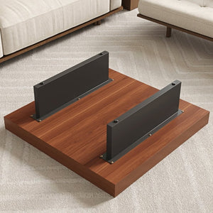 English Elm 35.43 Inch Square Walnut Veneer Coffee Table with Recessed Steel Tray and Minimalist Base W6002S00006