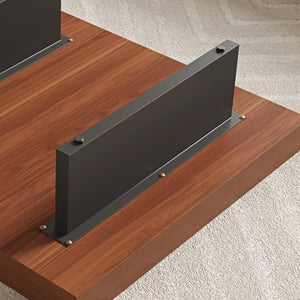 English Elm 35.43 Inch Square Walnut Veneer Coffee Table with Recessed Steel Tray and Minimalist Base W6002S00006
