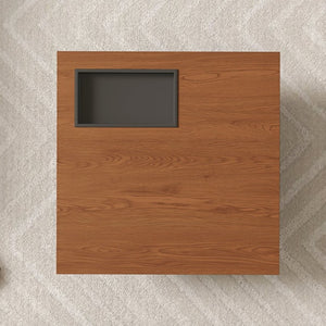 English Elm 35.43 Inch Square Walnut Veneer Coffee Table with Recessed Steel Tray and Minimalist Base W6002S00006