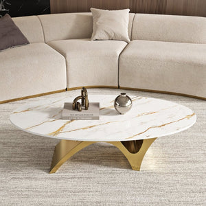 English Elm 49.21×26.77 Sintered Stone Coffee Table Brushed Gold Arch Base Contemporary Luxury W6002S00014