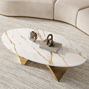 English Elm 49.21×26.77 Sintered Stone Coffee Table Brushed Gold Arch Base Contemporary Luxury W6002S00014