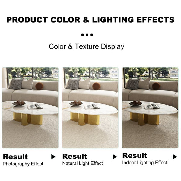 English Elm 47.24 Oval Walnut Veneer Coffee Table with Ash Base for Modern Living Rooms Gold+White Sintered Stone, Stainless Steel W6002S00018