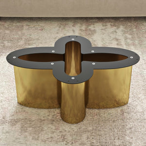 English Elm 49.21 Oval Sintered Stone Coffee Table with Sculptural Brushed Gold Floral Steel Base W6002S00020