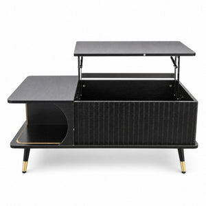 English Elm Wood Grain Lift Top Coffee Table with Hidden Compartment and Open Shelf Storage Black W6010P522555