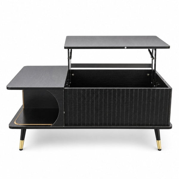 English Elm Wood Grain Lift Top Coffee Table with Hidden Compartment and Open Shelf Storage Black W6010P522555