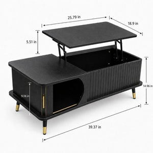 English Elm Wood Grain Lift Top Coffee Table with Hidden Compartment and Open Shelf Storage Black W6010P522555