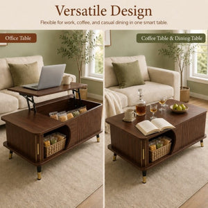 English Elm Wood Grain Lift Top Coffee Table with Hidden Compartment and Open Shelf Storage Walnut W6010P522783