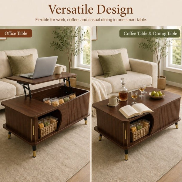 English Elm Wood Grain Lift Top Coffee Table with Hidden Compartment and Open Shelf Storage Walnut W6010P522783