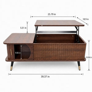 English Elm Wood Grain Lift Top Coffee Table with Hidden Compartment and Open Shelf Storage Walnut W6010P522783
