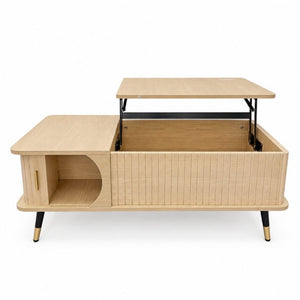 English Elm Wood Grain Lift Top Coffee Table with Hidden Compartment and Open Shelf Storage Natural W6010P522789