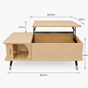 English Elm Wood Grain Lift Top Coffee Table with Hidden Compartment and Open Shelf Storage Natural W6010P522789