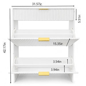 English Elm Narrow Fluted Entryway Cabinet with Gold Handles Mid-Century Slim Shoe Organizer White W6010P522796