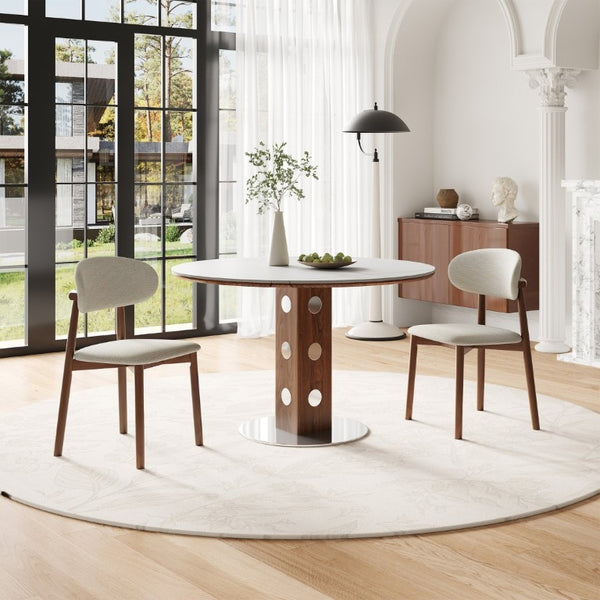 English Elm Solid Oak Farmhouse Dining Chairs Set of 4 Chenille Upholstered with Metal Reinforced Frame W6013P507662