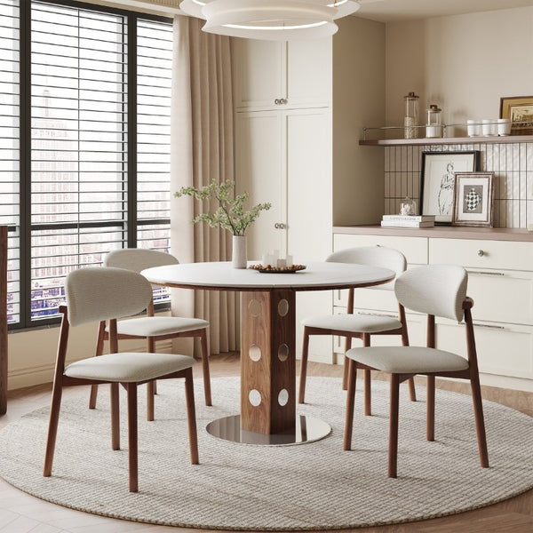 English Elm Solid Oak Farmhouse Dining Chairs Set of 4 Chenille Upholstered with Metal Reinforced Frame W6013P507662