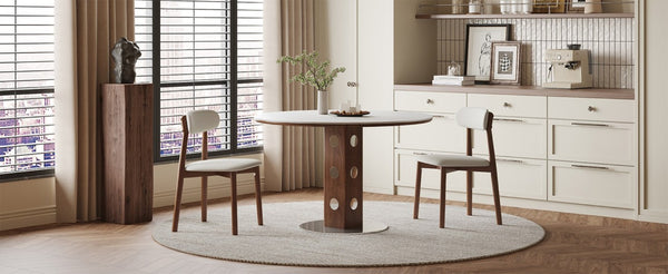 English Elm Solid Oak Farmhouse Dining Chair Set Walnut Finish Chenille Seat with Metal Bracing W6013P507669
