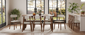 English Elm Solid Oak Farmhouse Dining Chair Set Walnut Finish Chenille Seat with Metal Bracing W6013P507669