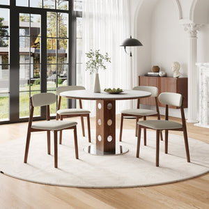 English Elm Solid Oak Farmhouse Dining Chair Set Walnut Finish Chenille Seat with Metal Bracing W6013P507669