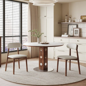English Elm Solid Oak Farmhouse Dining Chair Set Walnut Finish Chenille Seat with Metal Bracing W6013P507669